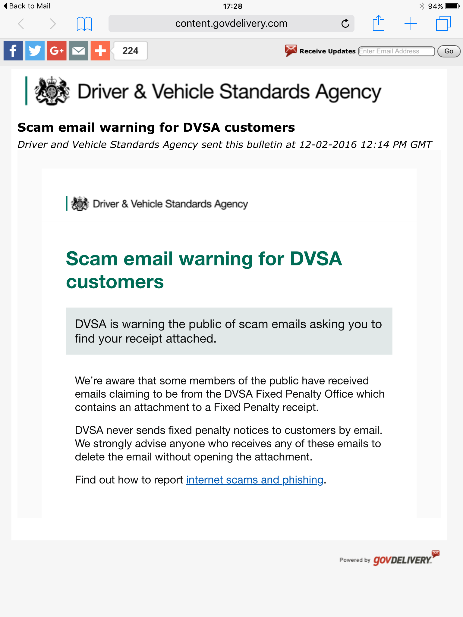 DON’T FALL FOR DVSA “FIXED PENALTY” SCAM – Kenilworth Watch